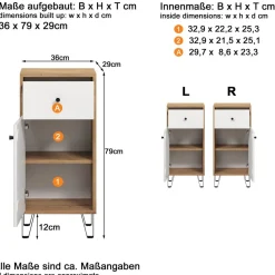Hängeschrank 'Touch' weiß, braun matt 36 x 79 x 29 cm