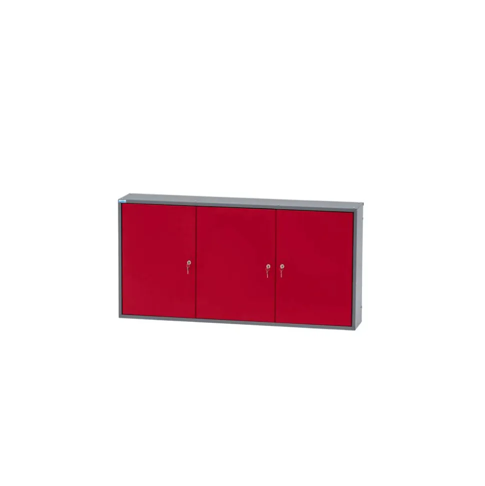 Hängeschrank 3-Türig mit 18 Sichtboxen dunkelrot 120 x 60 x 20 cm