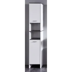 Hochschrank 'California' weiß, silbern 32 x 180 x 28 cm