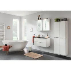 Hochschrank 'Flair' weiß/schwarz inklusive Wäschekorb mit Auszug 62,8 x 163,3 x 32 cm