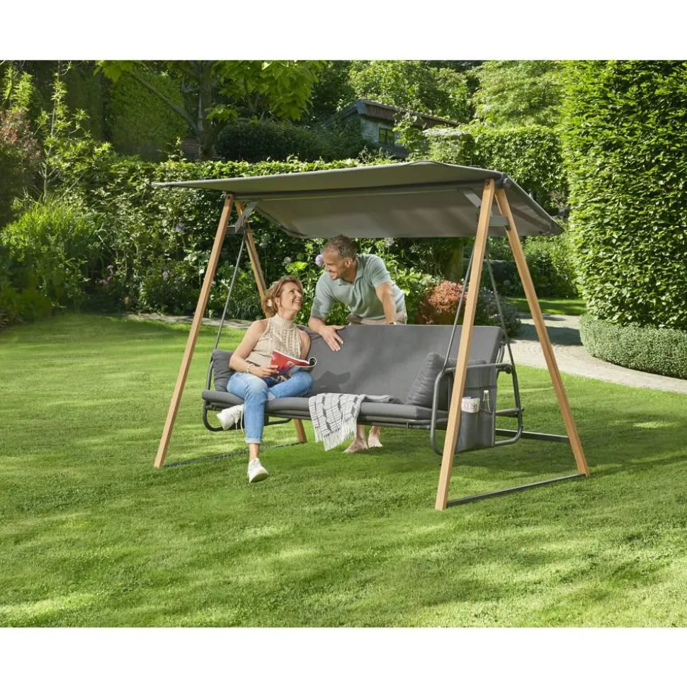 Hollywoodschaukel 'Elena' 3-Sitzer grau 242 x 135 x 173 cm