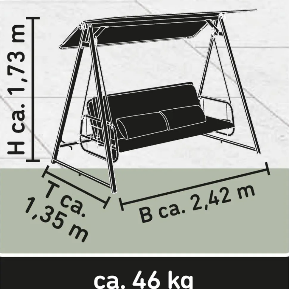 Hollywoodschaukel 'Elena' 3-Sitzer grau 242 x 135 x 173 cm