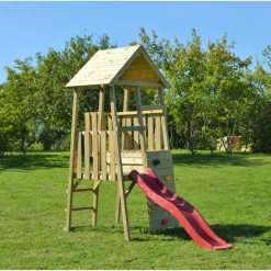 Holz-Spielturm 'Hase' natur Rutsche und Kletterwand 260 x 110 x 270 cm