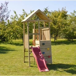 Holz-Spielturm 'Hase' natur Rutsche und Kletterwand 260 x 110 x 270 cm