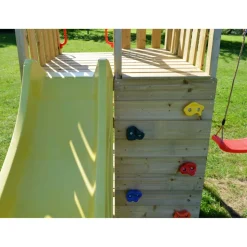 Holz-Spielturm 'Pinguin' natur Rutsche, Kletterwand, 2 Schaukeln und Sandkasten 280 x 340 x 270 cm