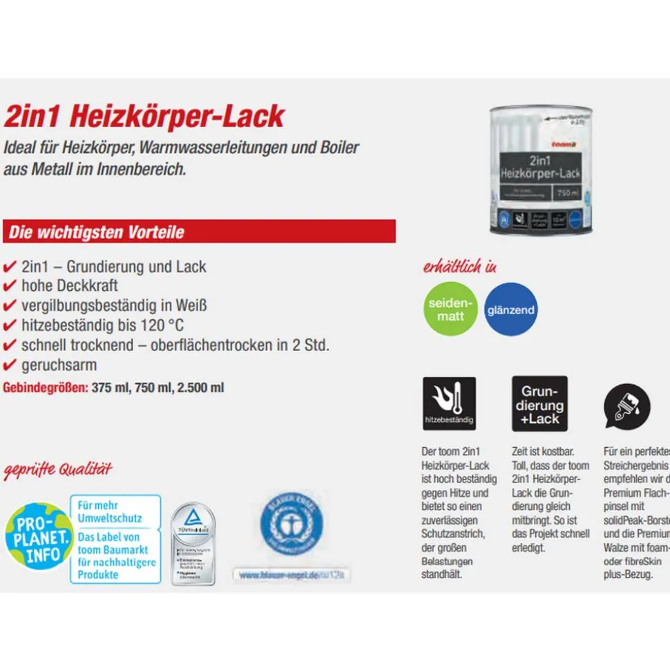 2in1 Heizkörperlack weiß seidenmatt 375 ml
