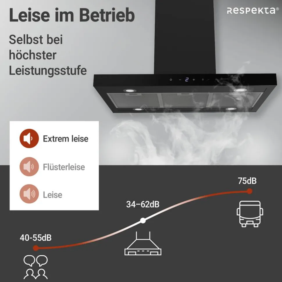 Inselhaube 'CH44199GISS-20' Metall/Glas schwarz 60 cm