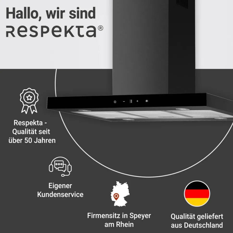 Inselhaube 'CH44199GISS-20' Metall/Glas schwarz 60 cm