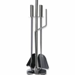 Kaminbesteck 4-teilig Stahl mit Edelstahlgriffen schwarz