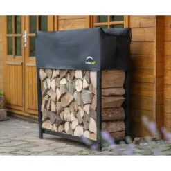 Kaminholzregal inklusive Abdeckung schwarz Stahl 36 x 120 x 119 cm