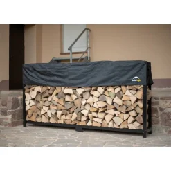 Kaminholzregal inklusive Abdeckung schwarz Stahl 36 x 240 x 119 cm