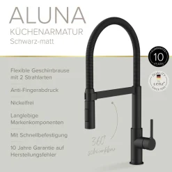 Küchenarmatur 'Aluna' schwarz-matt mit Pendelbrause