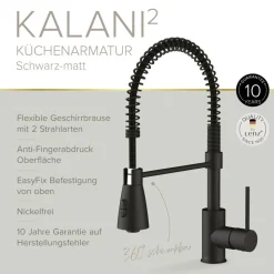 Küchenarmatur 'Kalani²' schwarz-matt mit Pendelbrause