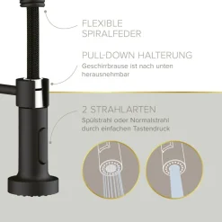 Küchenarmatur 'Nova' schwarz-matt mit Pendelbrause