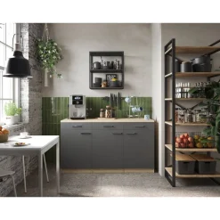 Küchenmöbel-Set 'Merle 13' grau/eichefarben 150 x 60 x 85 cm