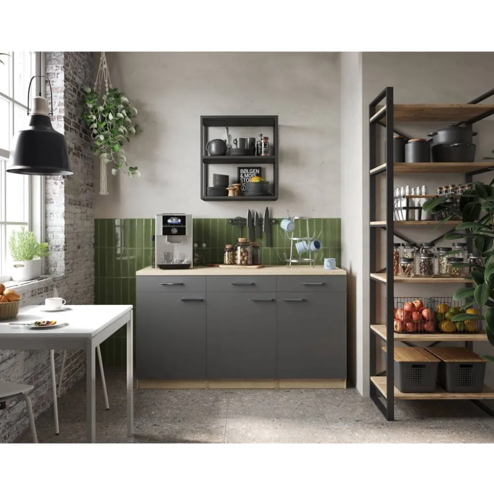 Küchenmöbel-Set 'Merle 13' grau/eichefarben 150 x 60 x 85 cm