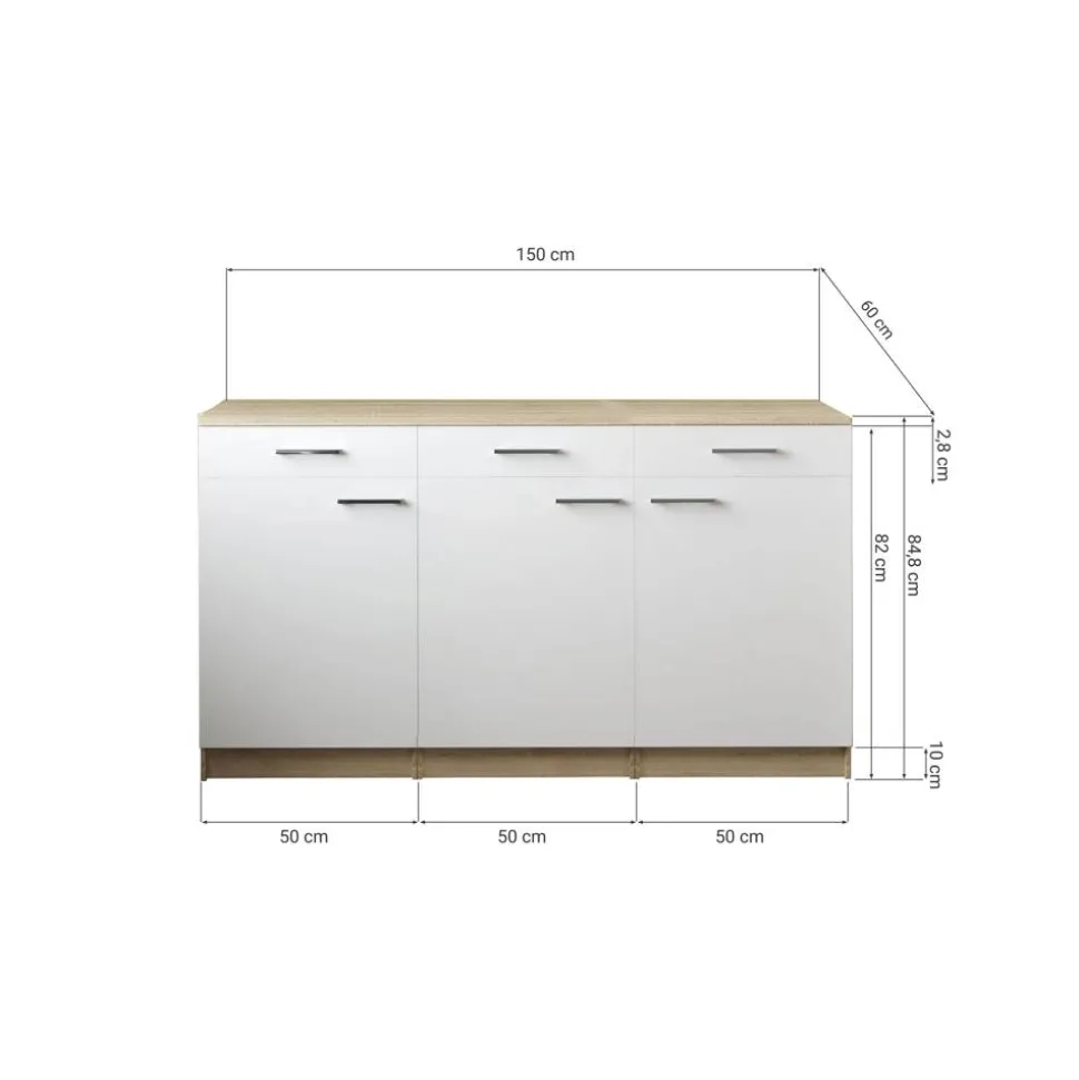 Küchenmöbel-Set 'Merle 13' grau/eichefarben 150 x 60 x 85 cm