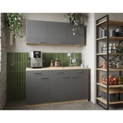 Küchenmöbel-Set 'Merle 12' grau/eichefarben 150 cm