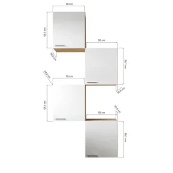 Küchenmöbel-Set 'Merle 7' grau/eichefarben 4 x Oberschränke 50 cm