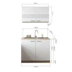 Küchenmöbel-Set 'Merle 2' schwarz/eichefarben mit Spüle 100 cm
