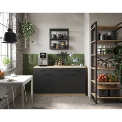 Küchenmöbel-Set 'Merle 13' schwarz/eichefarben 150 x 60 x 85 cm