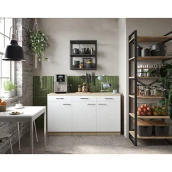 Küchenmöbel-Set 'Merle 13' weiß/eichefarben 150 x 60 x 85 cm
