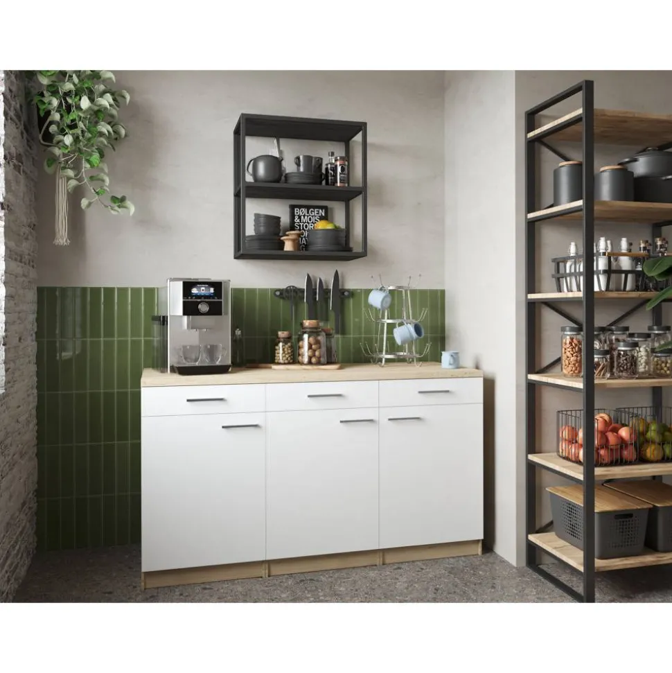 Küchenmöbel-Set 'Merle 13' weiß/eichefarben 150 x 60 x 85 cm