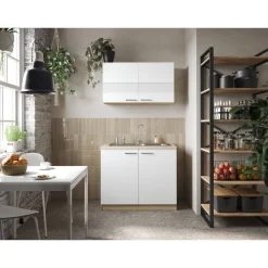 Küchenmöbel-Set 'Merle 1' weiß/eichefarben mit Spüle 100 cm