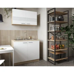 Küchenmöbel-Set 'Merle 1' weiß/eichefarben mit Spüle 100 cm