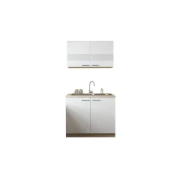Küchenmöbel-Set 'Merle 1' weiß/eichefarben mit Spüle 100 cm