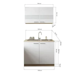Küchenmöbel-Set 'Merle 1' weiß/eichefarben mit Spüle 100 cm