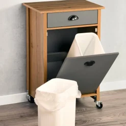 Küchenrollwagen mit Abfalleimer braun, grau 50 x 79 x 37 cm