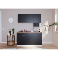 Küchenzeile 'Luis' mit E-Geräten schwarz/weiß 150 cm