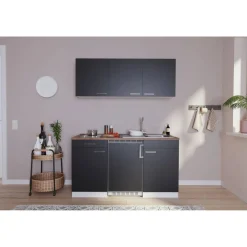 Küchenzeile 'Luis' mit E-Geräten schwarz/weiß 150 cm