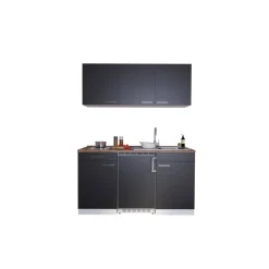 Küchenzeile 'Luis' mit E-Geräten schwarz/weiß 150 cm