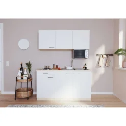 Küchenzeile 'Luis' mit E-Geräten weiß/eichefarben 150 cm ohne Kühlschrank