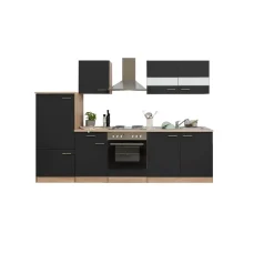 Küchenzeile 'Merle' mit E-Geräten KB270ESS schwarz/eichefarben 270 cm