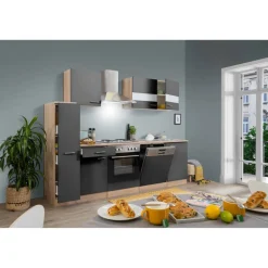 Küchenzeile 'Merle' mit E-Geräten KB250ESG grau/eichefarben 250 cm