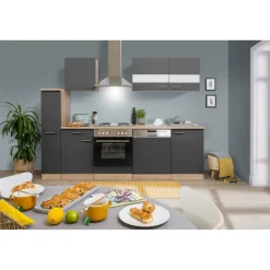 Küchenzeile 'Merle' mit E-Geräten KB250ESG grau/eichefarben 250 cm