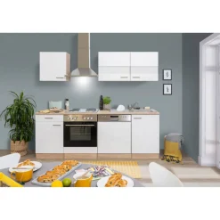 Küchenzeile 'Merle' mit E-Geräten KB220ESW weiß/eichefarben 220 cm