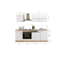 Küchenzeile 'Merle' mit E-Geräten KB220ESW weiß/eichefarben 220 cm