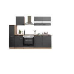Küchenzeile 'Merle' mit E-Geräten KB240ESGC grau/eichefarben 240 cm