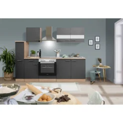 Küchenzeile 'Merle' mit E-Geräten KB240ESGC grau/eichefarben 240 cm