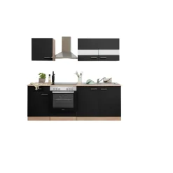 Küchenzeile 'Merle' mit E-Geräten KB210ESSC schwarz/eichfarben 210 cm