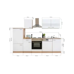 Küchenzeile 'Merle' mit E-Geräten KB280ESW weiß/eichefarben 280 cm