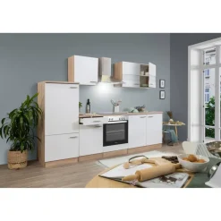 Küchenzeile 'Merle' mit E-Geräten KB270ESWC weiß/eichefarben 270 cm