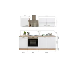 Küchenzeile 'Merle' mit E-Geräten KB210ESSS schwarz/eichefarben 210 cm