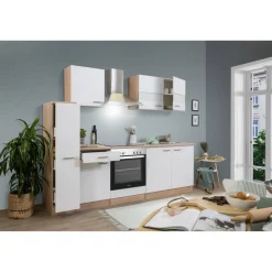 Küchenzeile 'Merle' mit E-Geräten KB240ESWC weiß/eichefarben 240 cm