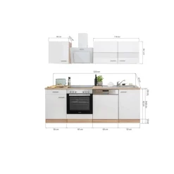 Küchenzeile 'Merle' mit E-Geräten KB220ESGSSC grau/eichefarben 220 cm