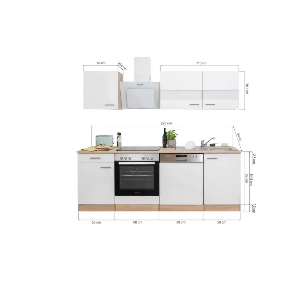 Küchenzeile 'Merle' mit E-Geräten KB220ESGSSC grau/eichefarben 220 cm